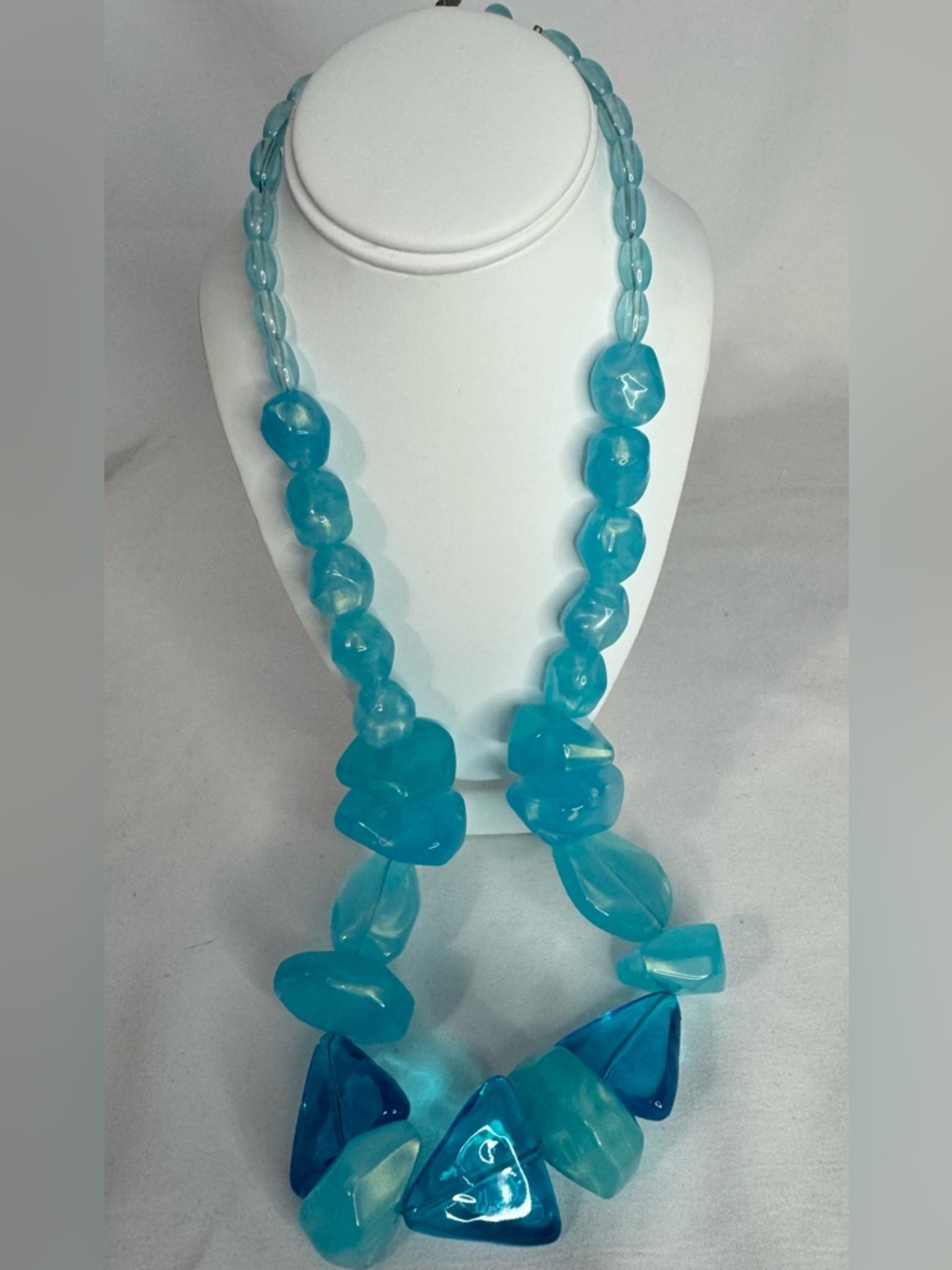 Chunky Aqua Blue Statement Necklace Lucite Acrylic Beaded Bold